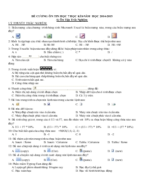 Đề cương ôn Tin học 7 học kì I - Năm học 2014 - 2015